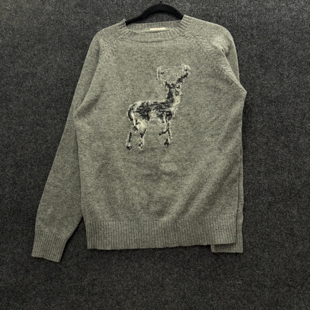 Gant Rugger Oh Dear Lambswool Deer Intarsia Crewneck Sweater Grey Vintage L